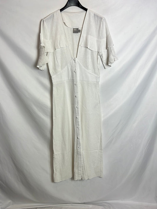 ASOS. Vestido midi lino blanco abotonado. T 36