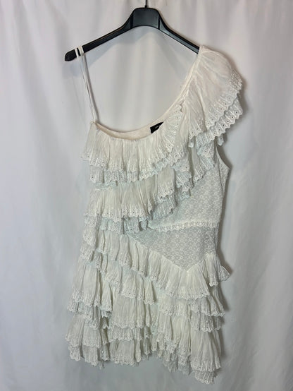 ISABEL MARANT. Asymmetrical white dress with ruffles. Size 42