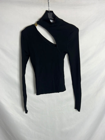 ZARA. Top negro canalé  aperturas. T S