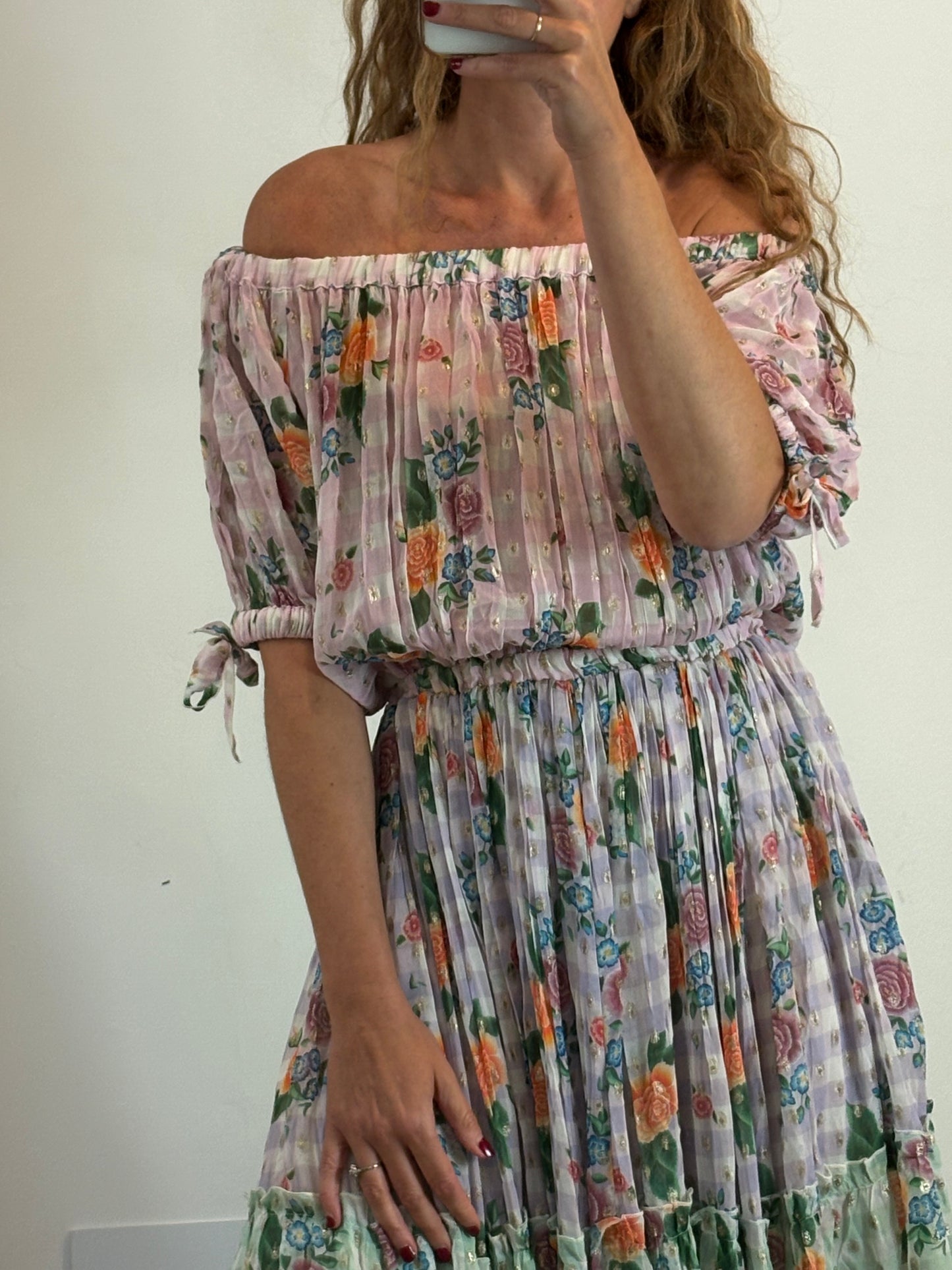 JOT. Vestido largo vaporoso estampado hombros