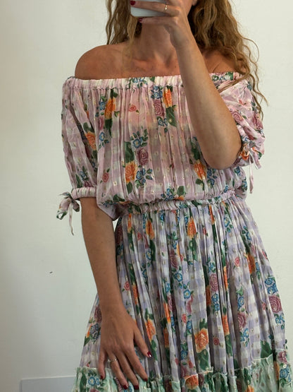 JOT. Vestido largo vaporoso estampado hombros