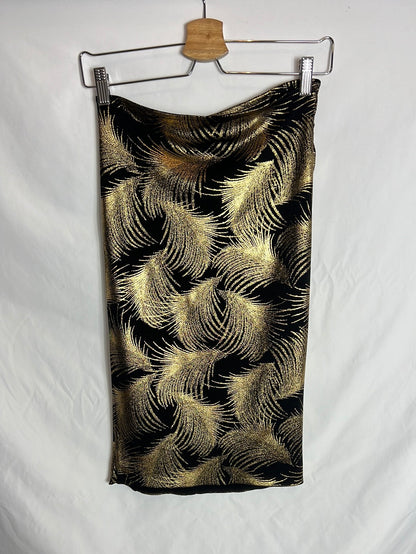 LOLA LI. Black and gold stretch midi skirt. Size 38