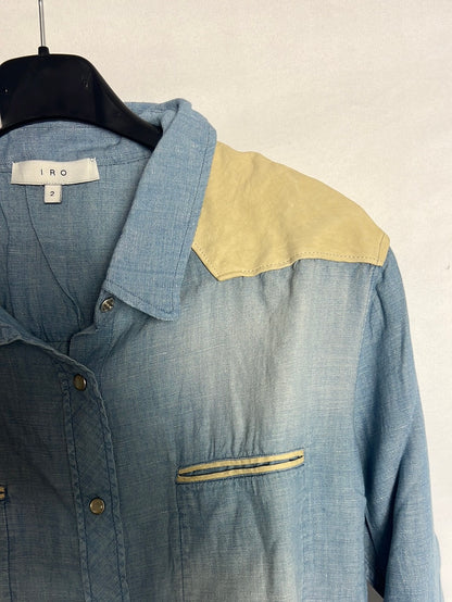 IRO. Denim shirt with leather details. Size 2(M)