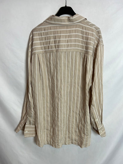 ZARA. Beige striped textured blouse. TM