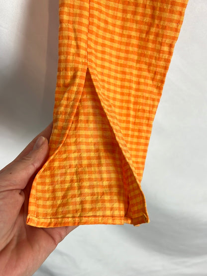 BERSHKA. Top naranja vichy. T S