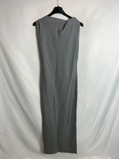 ZARA. Vestido midi gris apertura textura. T XS