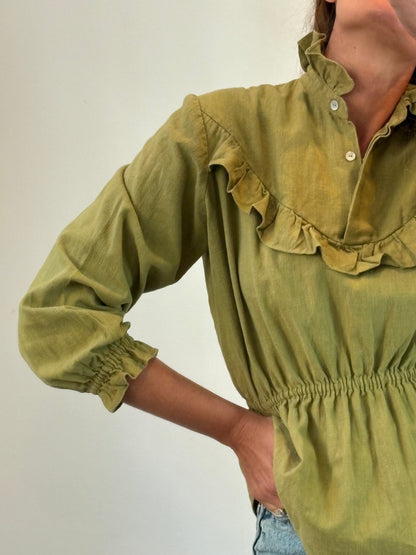 MARTINE LOVE. Blusa lino rustico verde