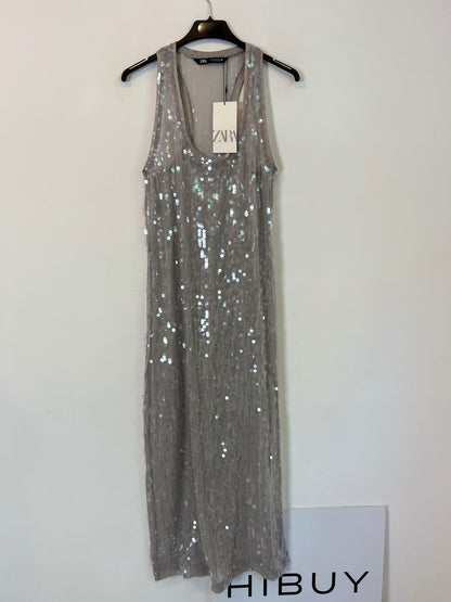 ZARA. Vestido largo lentejuelas T.xs