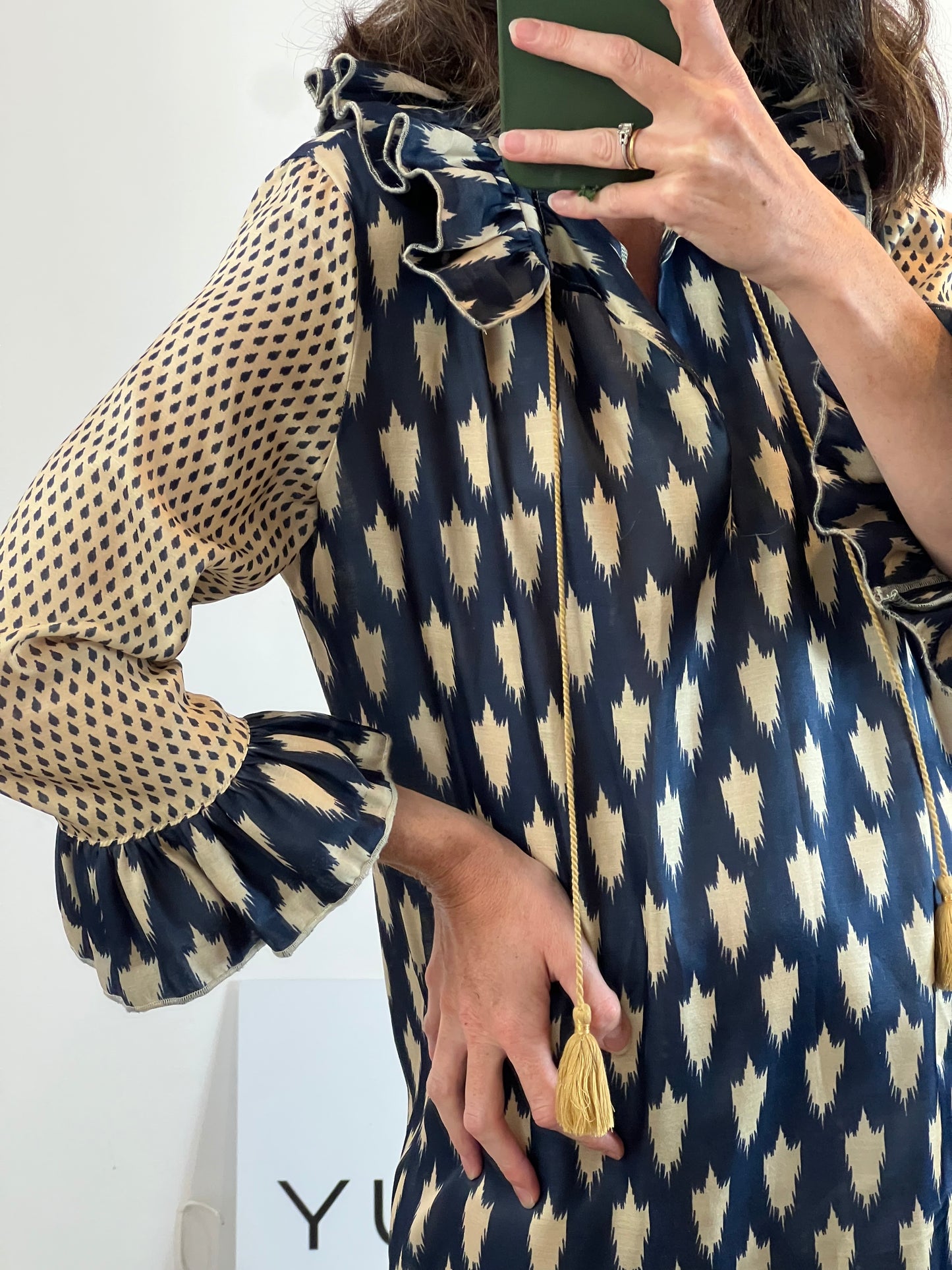 BYAN. Long blue printed Ts dress