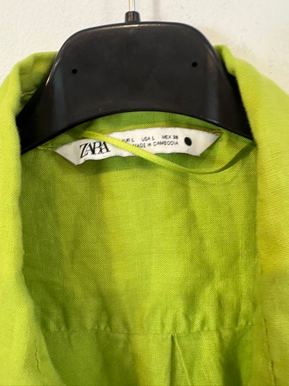 ZARA. Camisa lino verde lima