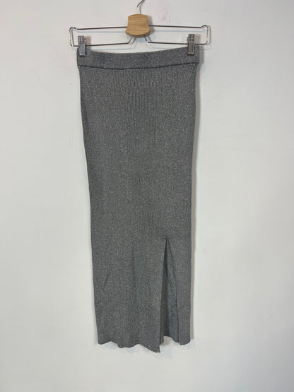 ZARA. Falda midi gris hilos T.s