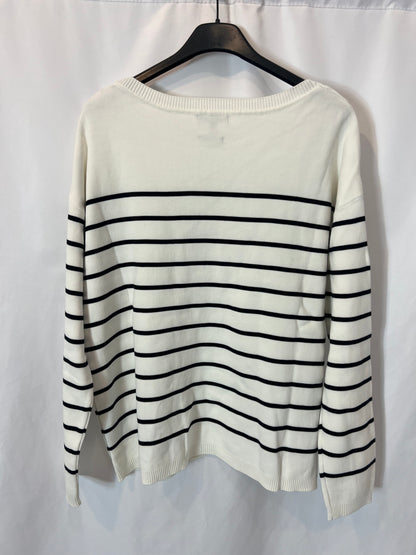 MASSIMO DUTTI. Jersey blanco rayas detalle botones. T S