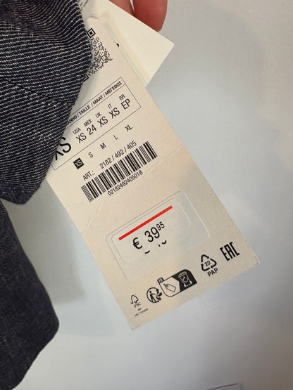 ZARA. Blazer azul jaspeada con lino