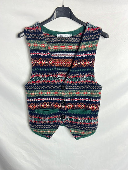 ZARA. Chaleco punto colores. T S
