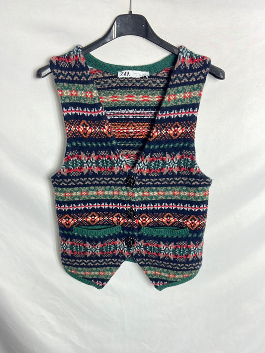 ZARA. Chaleco punto colores. T S