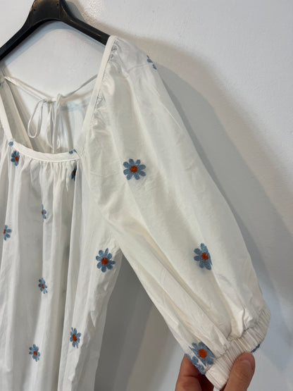 NÜMPH. Vestido midi blanco flores. T XS