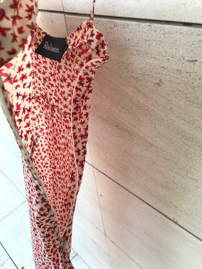 RÉALISATION. Vestido midi seda flores rojas mini