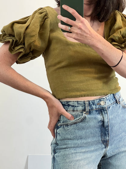 THE NEW SOCIETY. Top caqui manga farol. T S