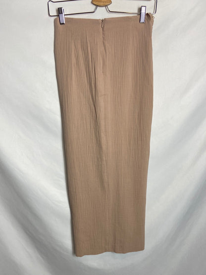 ZARA. Falda midi beige nudo T.s