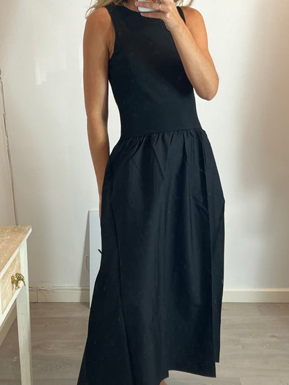 MANGO. Vestido largo negro doble textura T.l