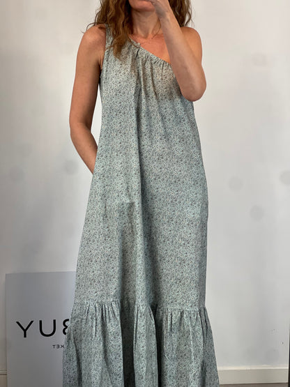 JULISE MAGON. Vestido largo asimétrico flores mini. TU (S/M)