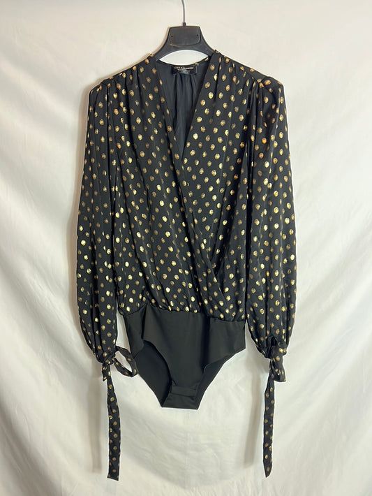 ZARA. Body negro detalles dorados. T S