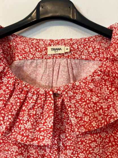 TRIANA BY C. Blusa roja flores cuello volante T.s