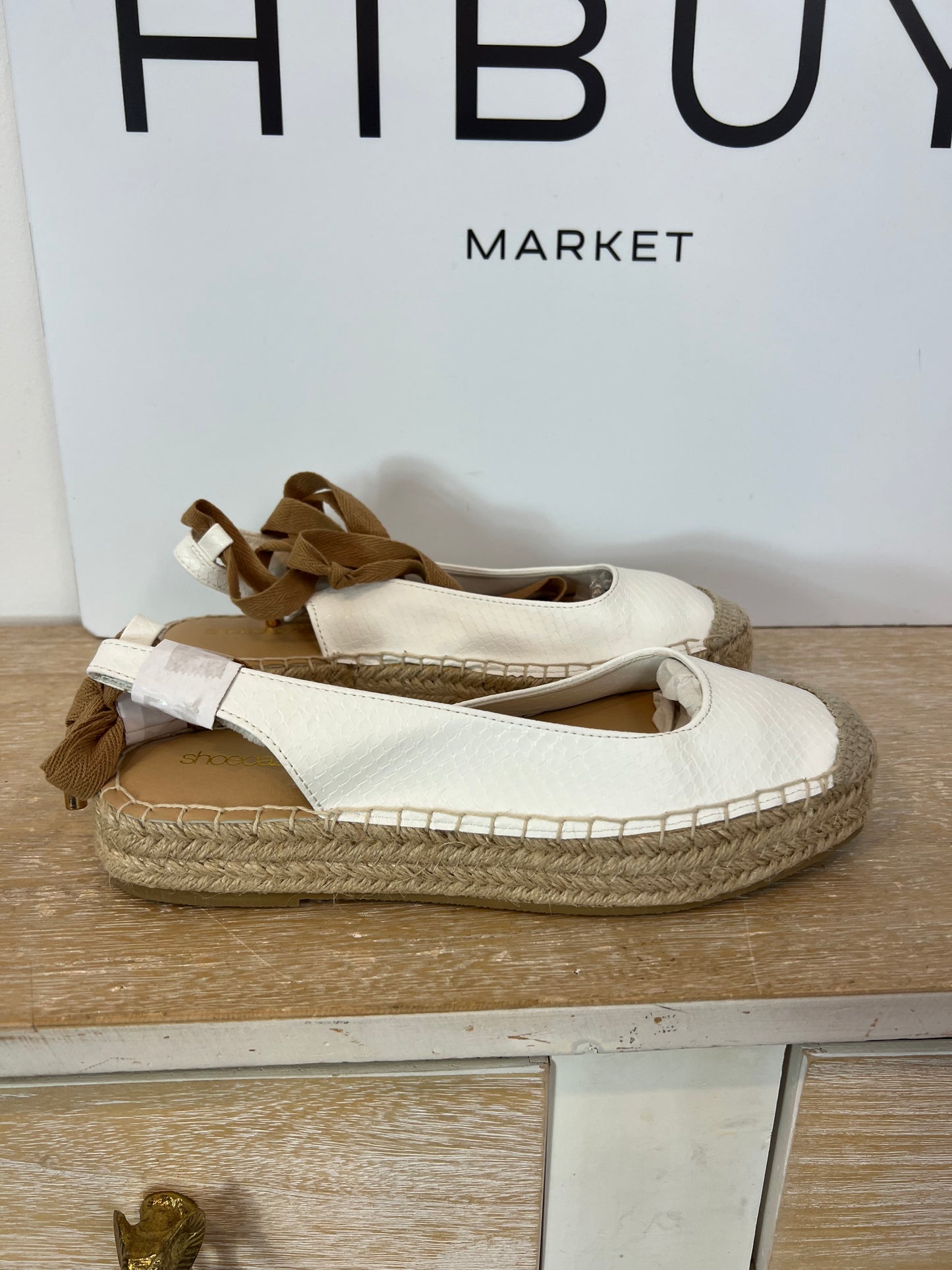 SHOEDAZZLE. White raffia espadrilles, size 38