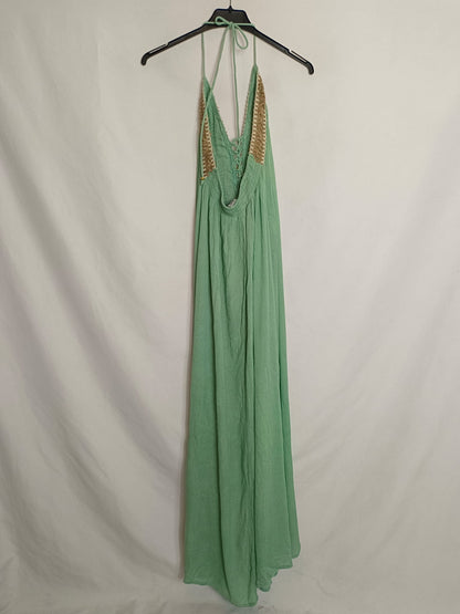 IBIZA FLOWERS. Long green embroidered dress Tu(s/m) 