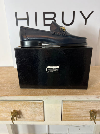 UNÜTZER. Dark blue leather loafers. Size 37.5