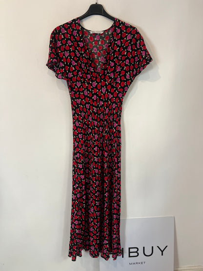 ZARA. Vestido fluido negro fluido flores. T XS