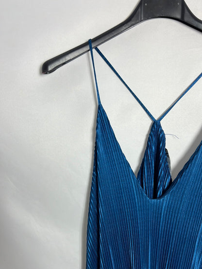 ZARA. Vestido midi plisado azul. T S