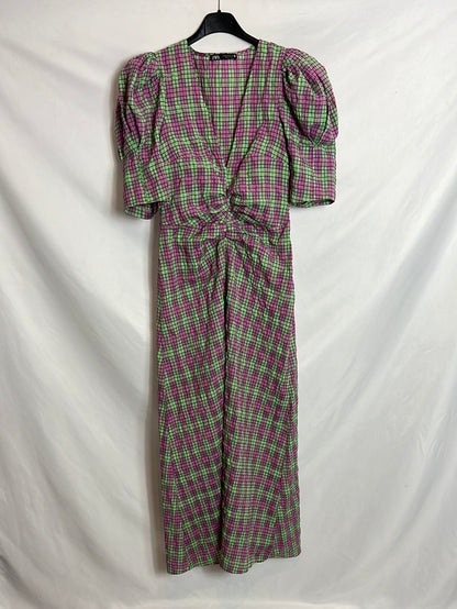 Checked midi dress with puffed XS – Hibuy market