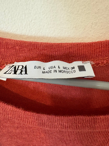 ZARA. Camiseta lino teja