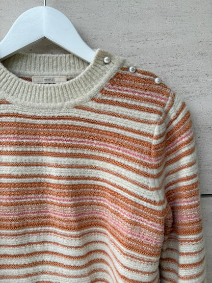 SESSÚN. Jersey beige bordados lana