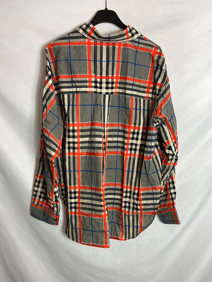 ZARA. Blusa cuadros azules y naranjas. T L