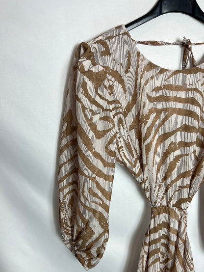 OTRAS. Vestido largo estampado apreturas. T M