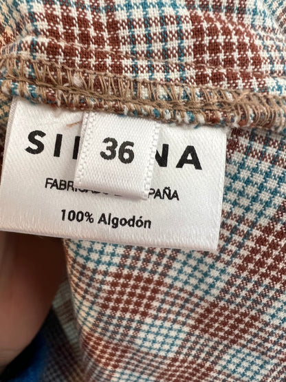 SIMONA STUDIO. Blue and brown checked blouse, size 36