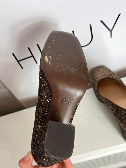 CASTAÑER. Zapato dorado purpurina T.39