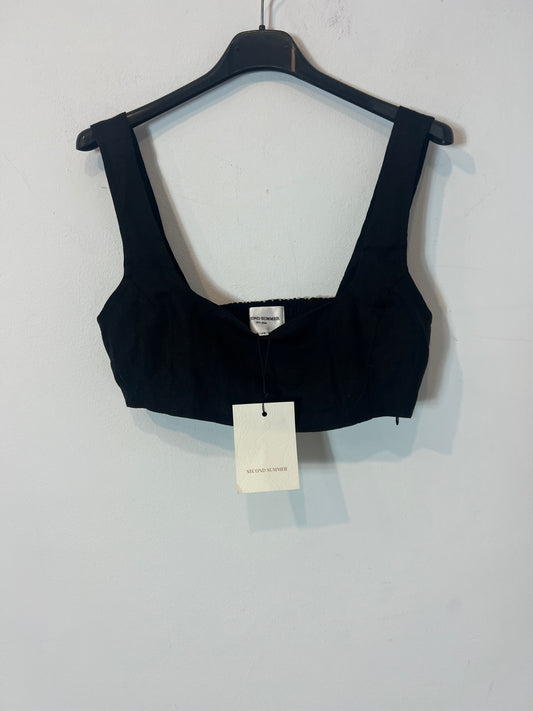 SECOND SUMMER. Croptop negro lino T.xs