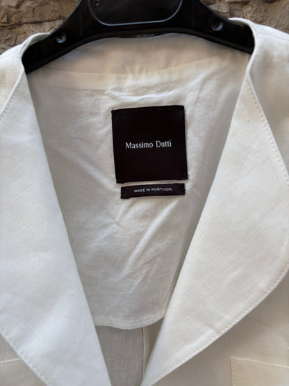 MASSIMO DUTTI. Chaqueta blanca lino bolsillos