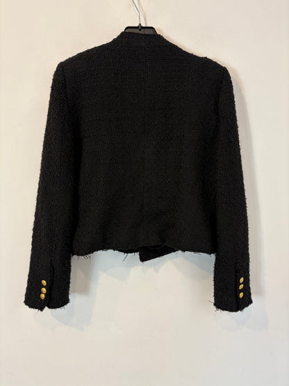 ZARA. Chaqueta negra tweed botones dorados