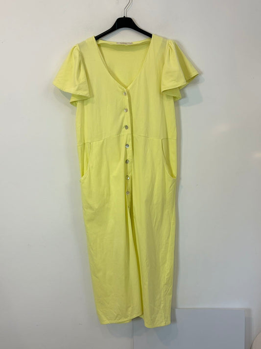 KOTIDIANO. Vestido algodón abotonado flúor