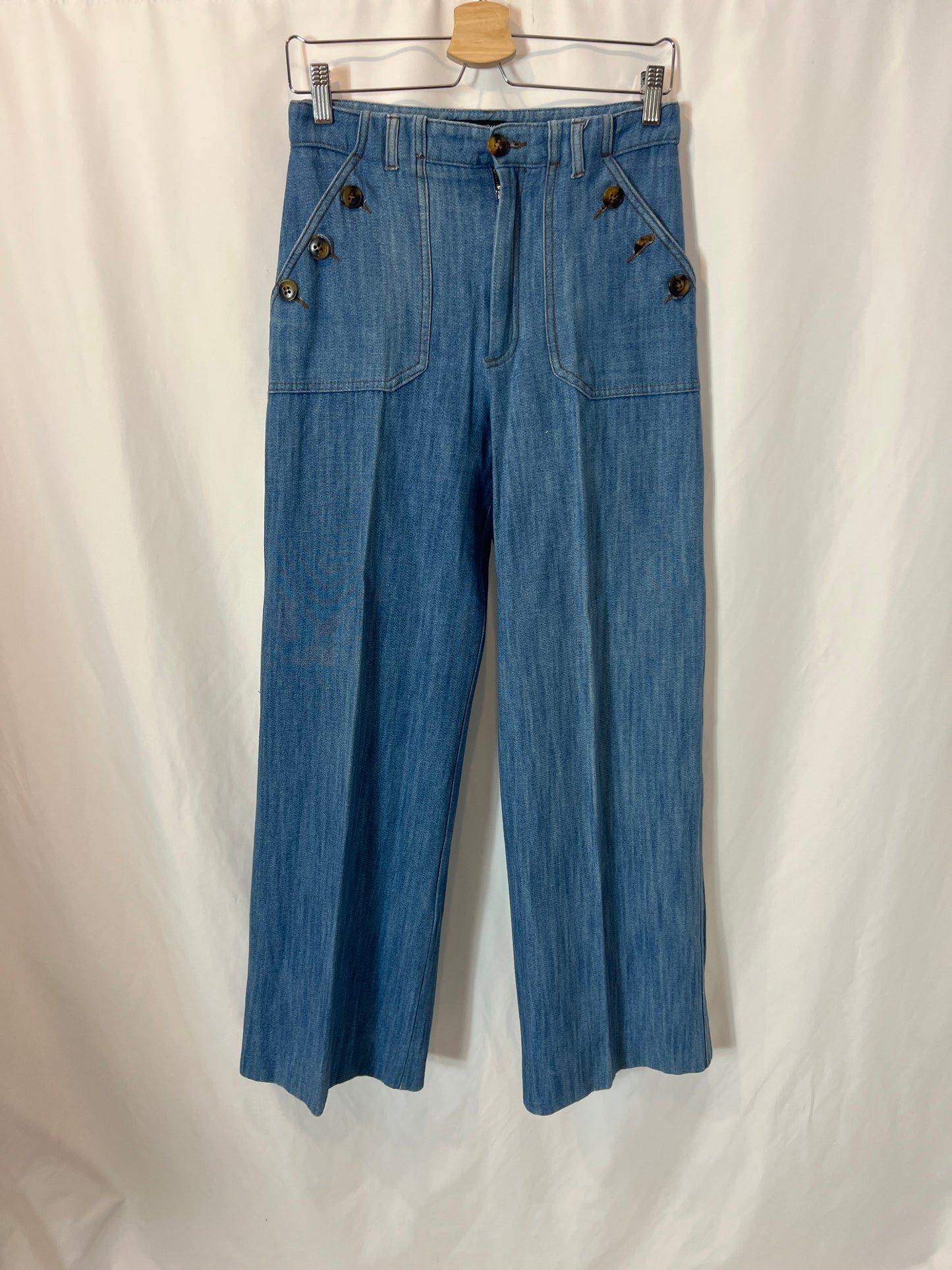 ZARA. Denim pata ancha detalle botones. T M