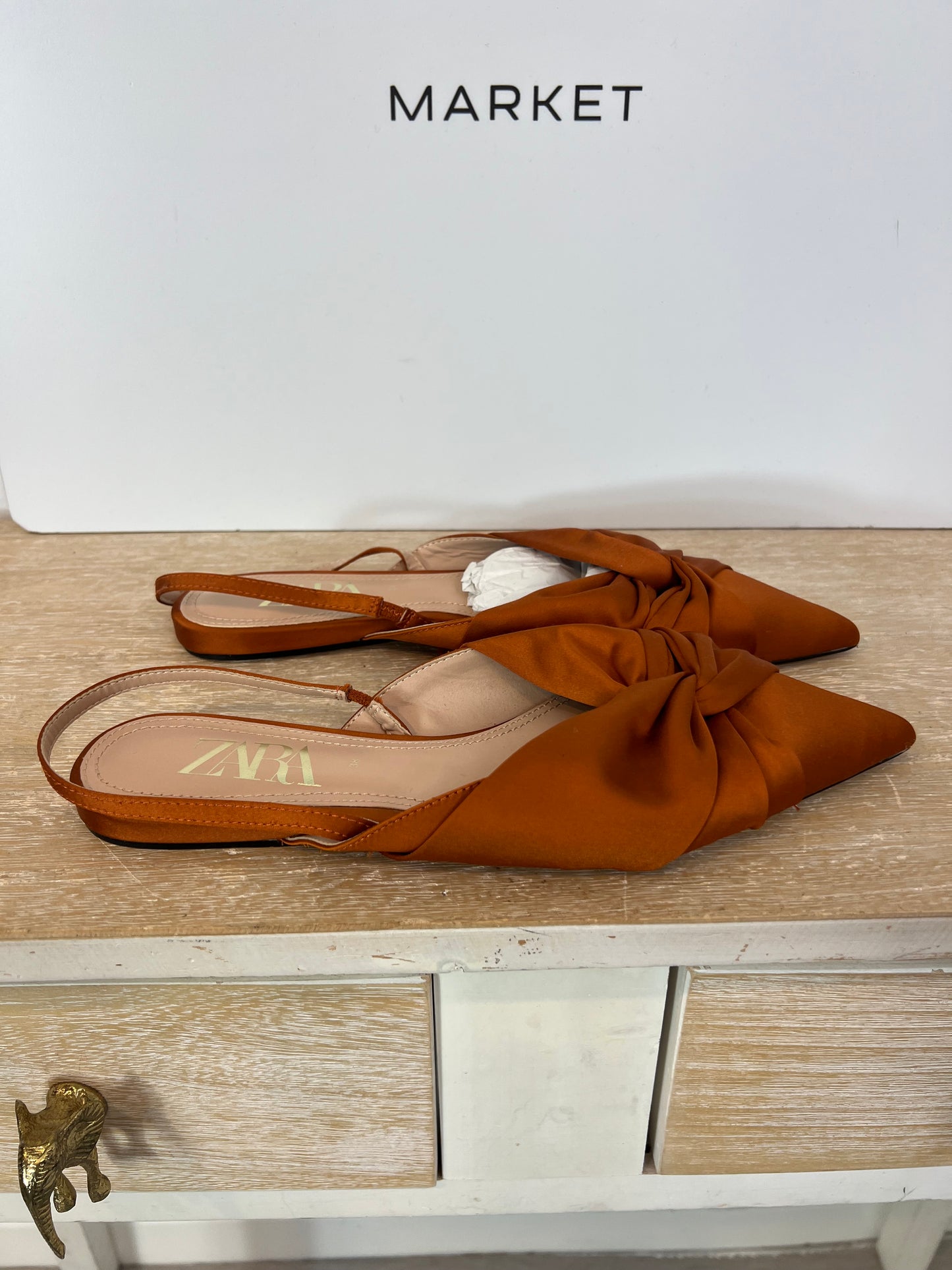 ZARA. Satin tile mules, size 38