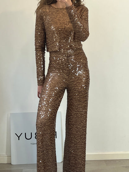 ZARA. Beige and gold sequined trousers. TS