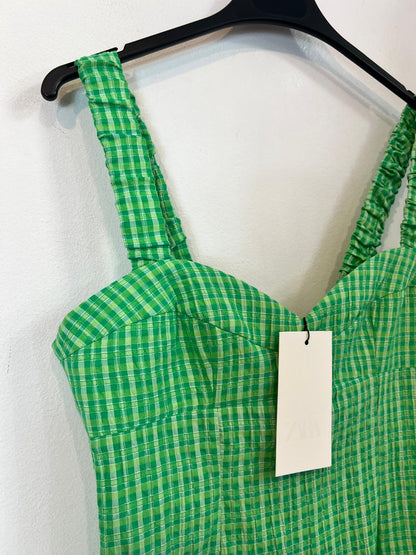 ZARA. Vestido corto cuadros verde