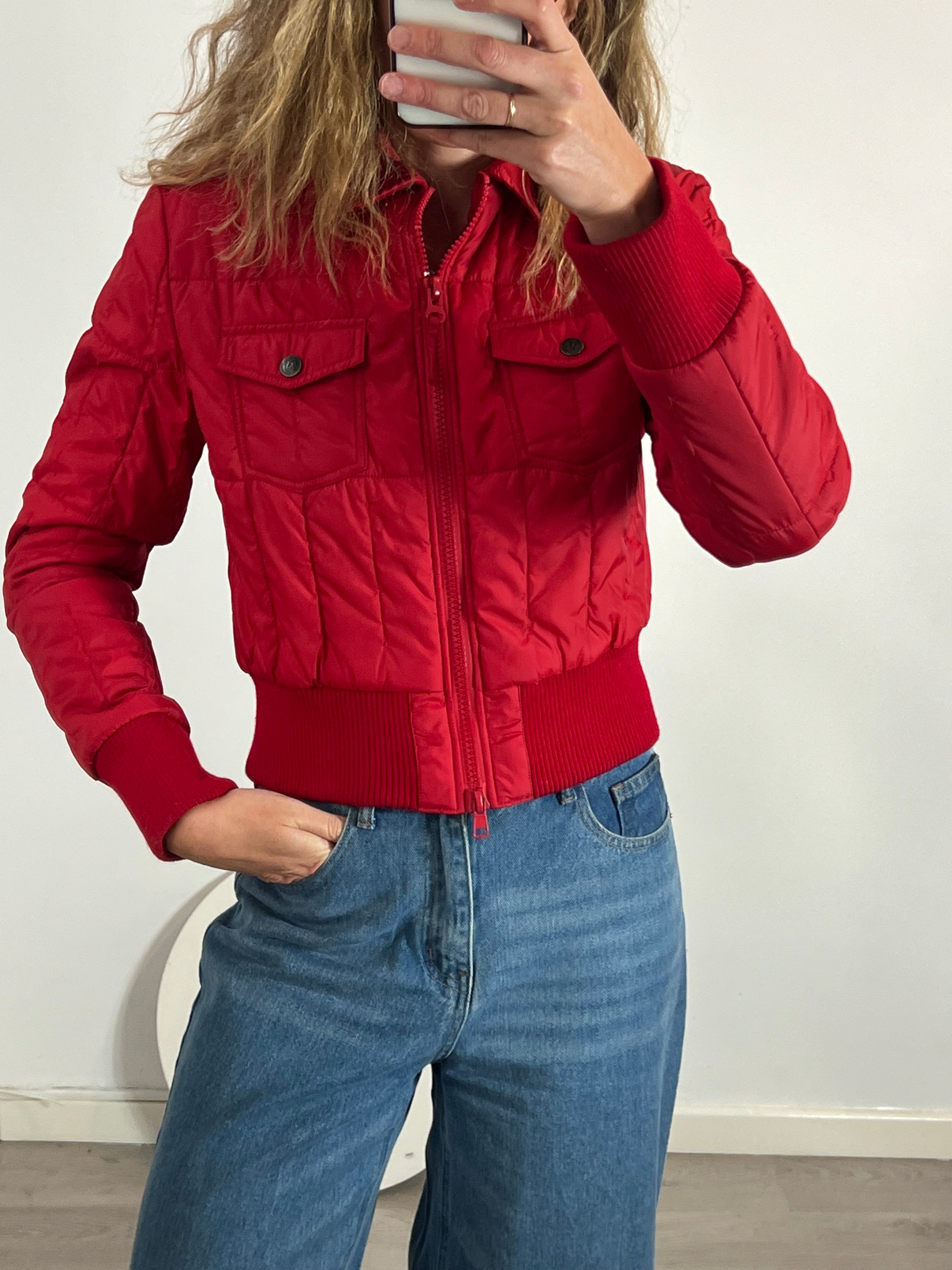 ARMANI JEANS. Red quilted jacket. TS – Hibuy market