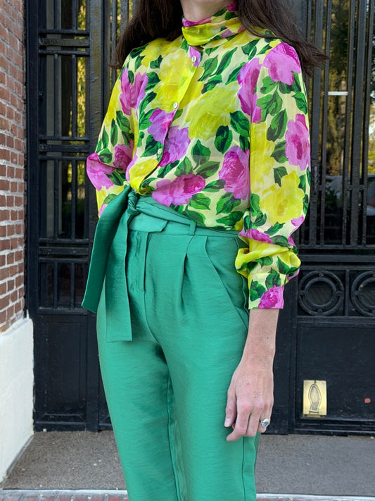 PAROSH. Blusa verde flores TU(s/m)