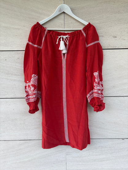 MAJE. Vestido corto rojo bordados. T 1 (S)